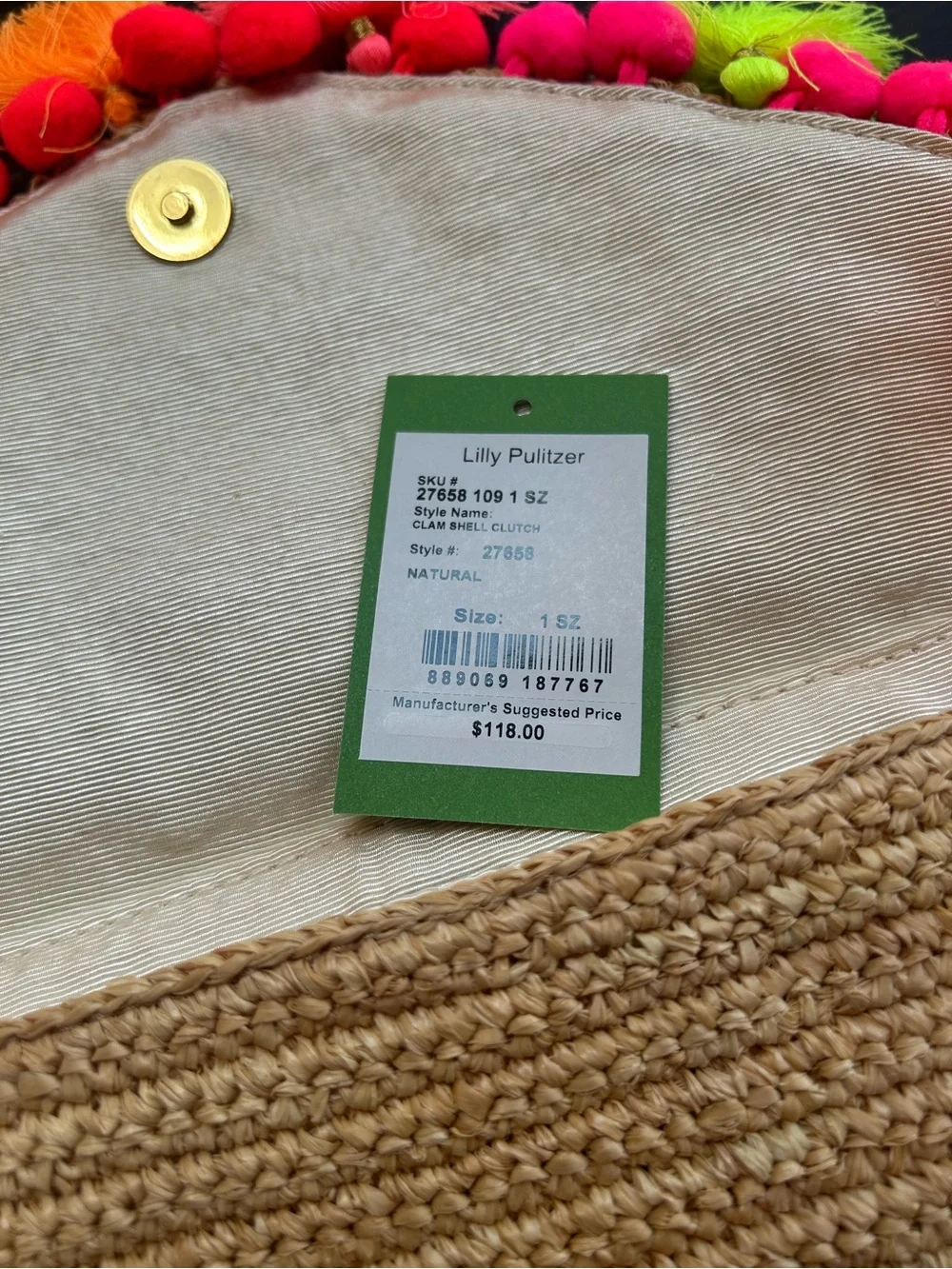 Lilly Pulitzer Straw Claim she’ll clutch with neon trim - Picture 9 of 9